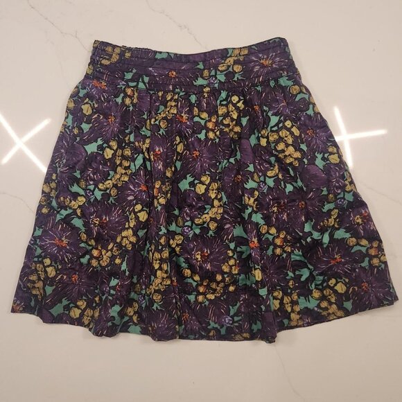 J. Crew Dresses & Skirts - J. CREW Sz 0 Purple AOP Floral ruffle & Flare mini skirt pockets Preppy Women's